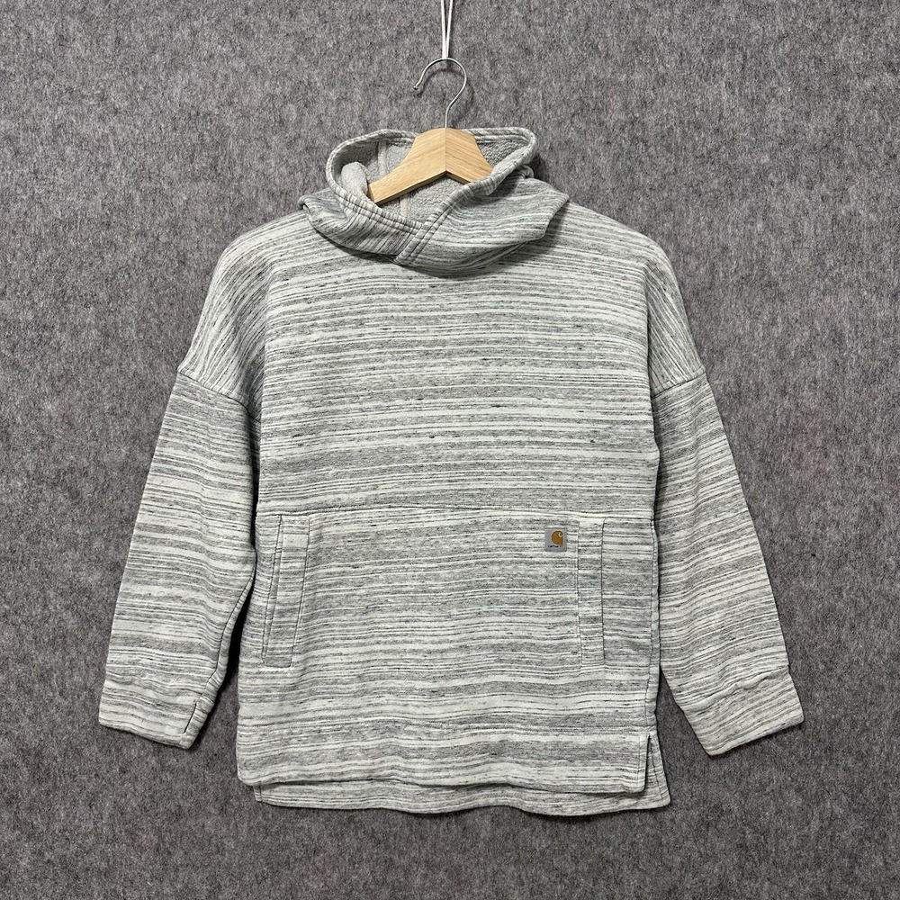 Carhartt Kids Funnel Neck Pullover Sweatshirt Gray Stripe Size M (10)